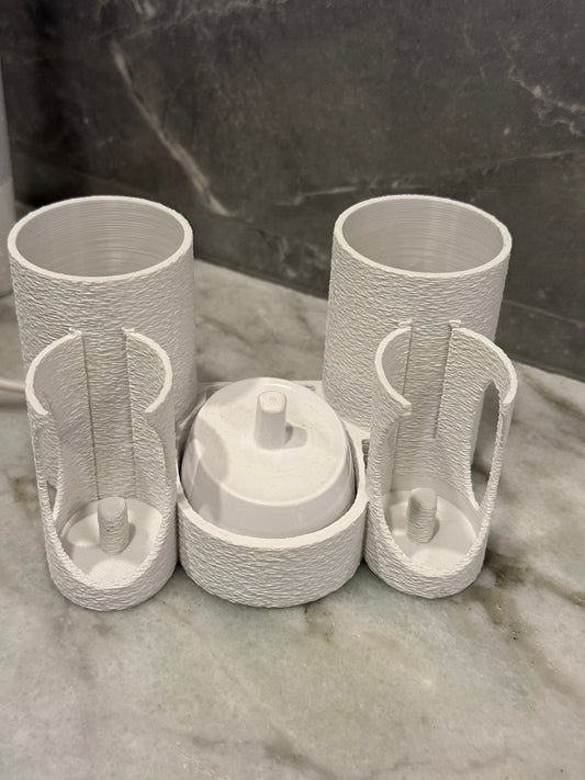 Beyaz Elektrikli İkili Diş Fırçası Standı - Çift Kullanım, Modern Tasarım