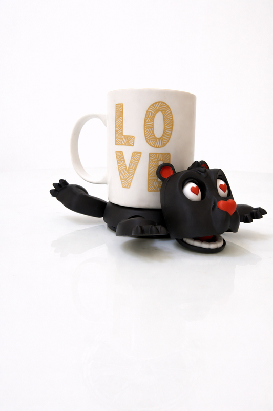 🖤 Siyah Aşık Ayıcık Bardak Tutucu – Love Serisi