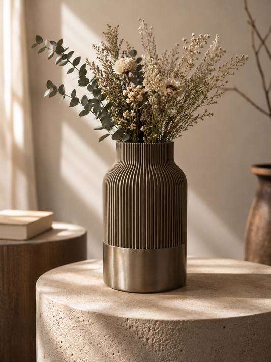 Modern Çizgili Dekoratif Vazo – Minimal & Lüks Ev - İş Dekoru
