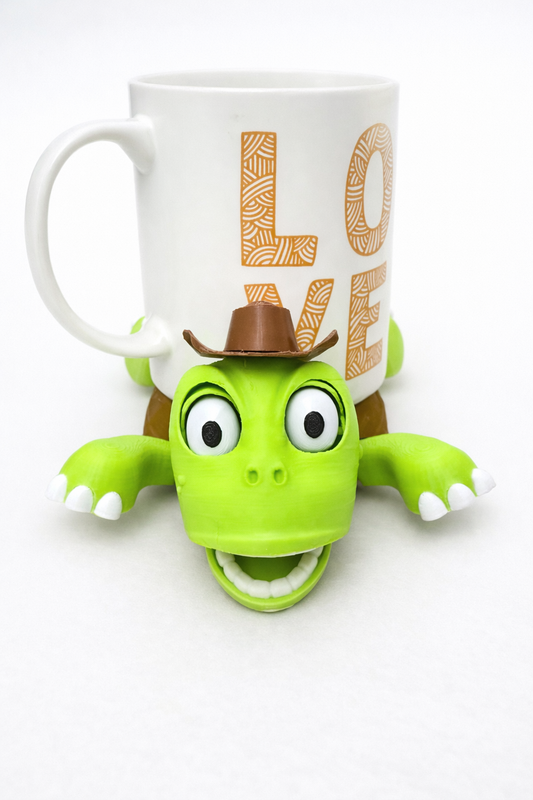 Kovboy Şapkalı Uykucu Sevimli Kaplumbağa Bardak Altlığı - Eşsiz Tasarım ile Masanıza Neşe Katın