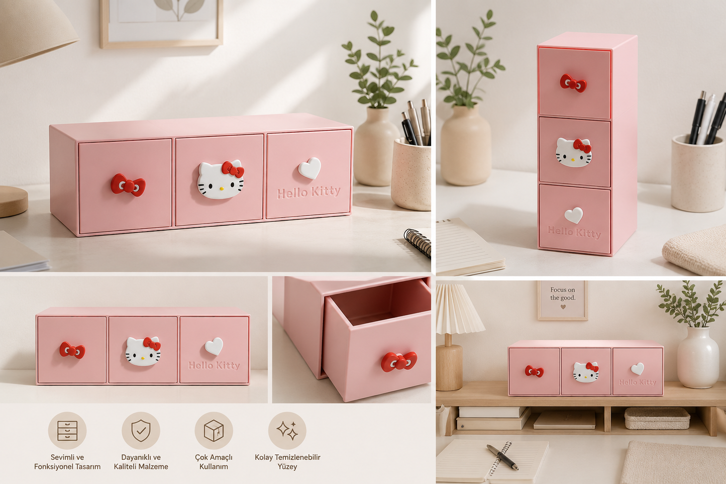 Pembe 3 Çekmeceli Organizer | Masaüstü Düzenleyici Takı ve Aksesuar Saklama Kutusu