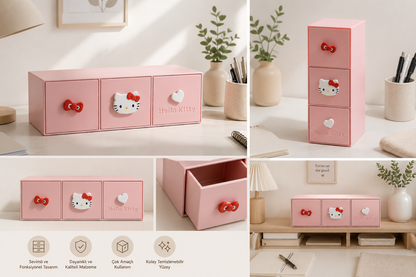 Pembe 3 Çekmeceli Organizer | Masaüstü Düzenleyici Takı ve Aksesuar Saklama Kutusu