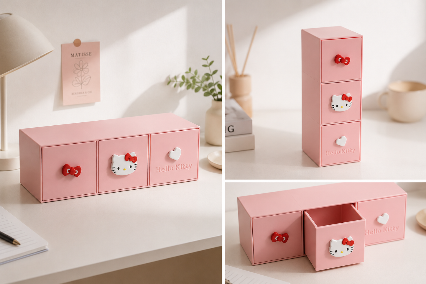 Pembe 3 Çekmeceli Organizer | Masaüstü Düzenleyici Takı ve Aksesuar Saklama Kutusu
