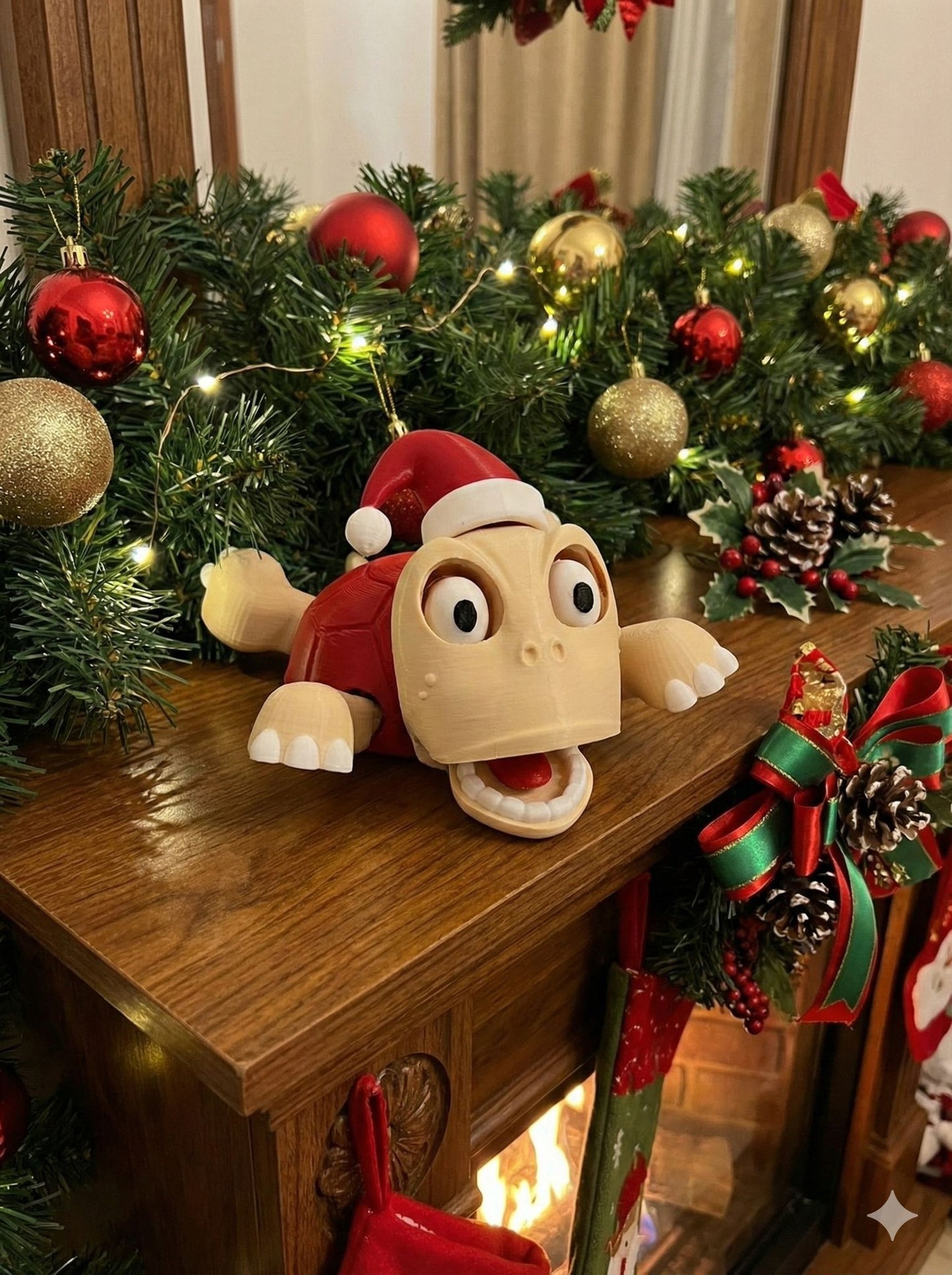 Noel Şapkalı Kaplumbağa Bardak Tutucu