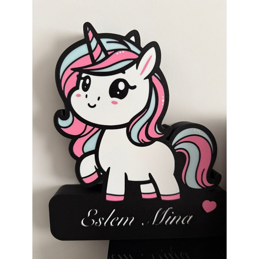 İsme Özel Unicorn Desenli Gece Lambası - USB LED | ESL Dekor