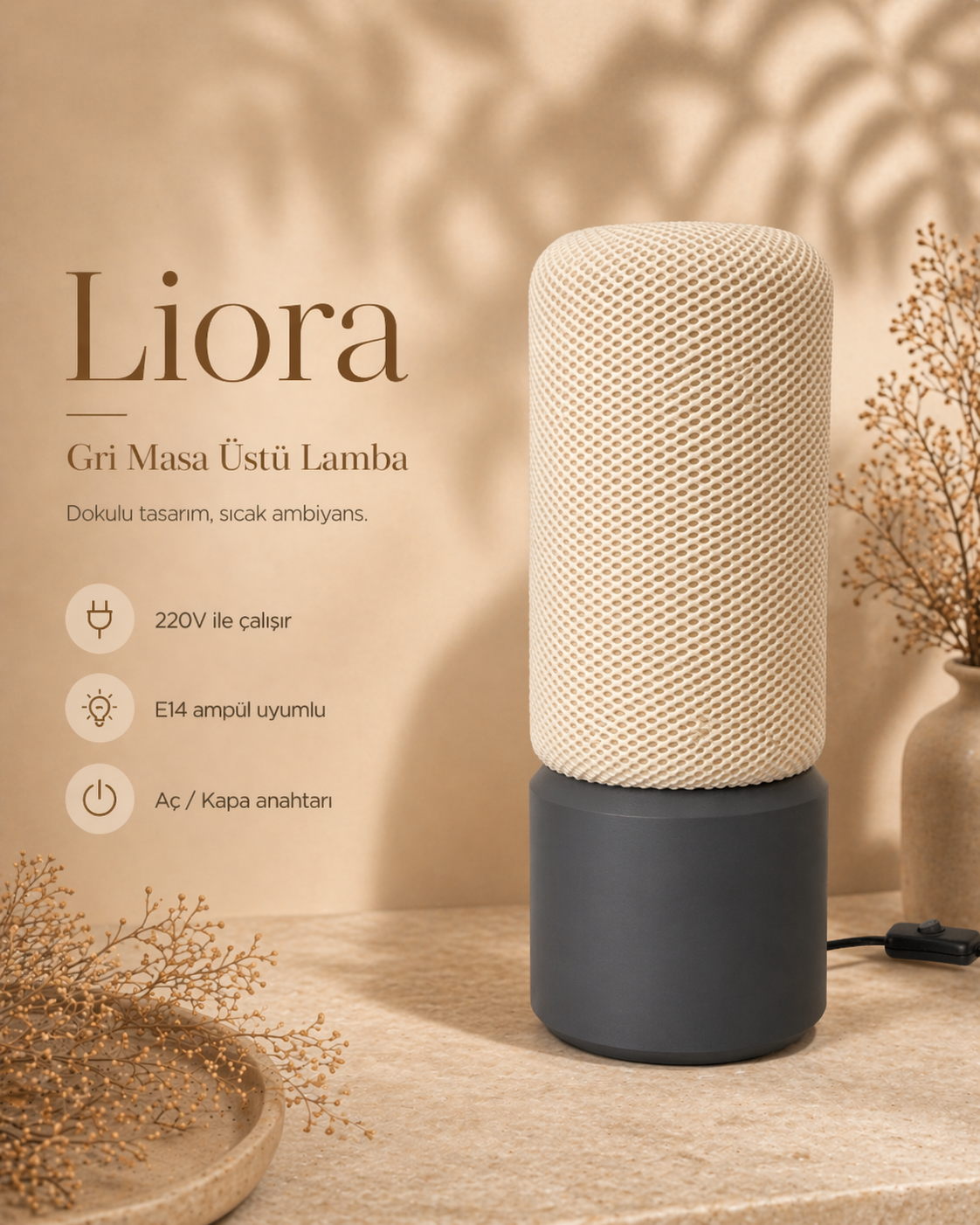 Liora Dokulu Masa Üstü Lamba